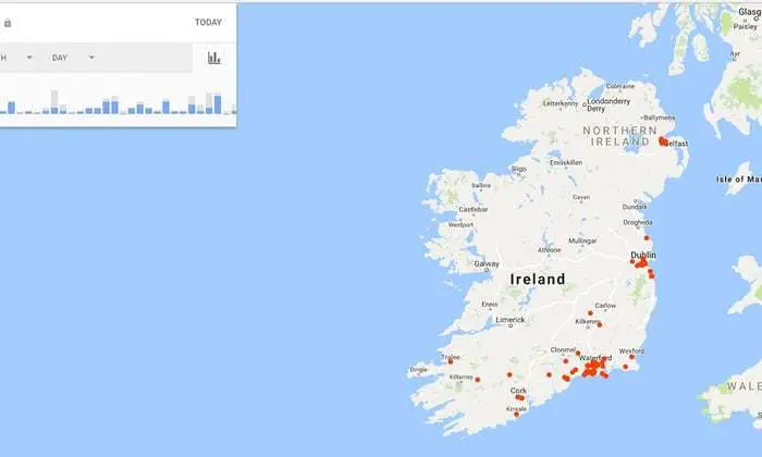 Um mapa do Google de todos os lugares que estive na Irlanda este ano